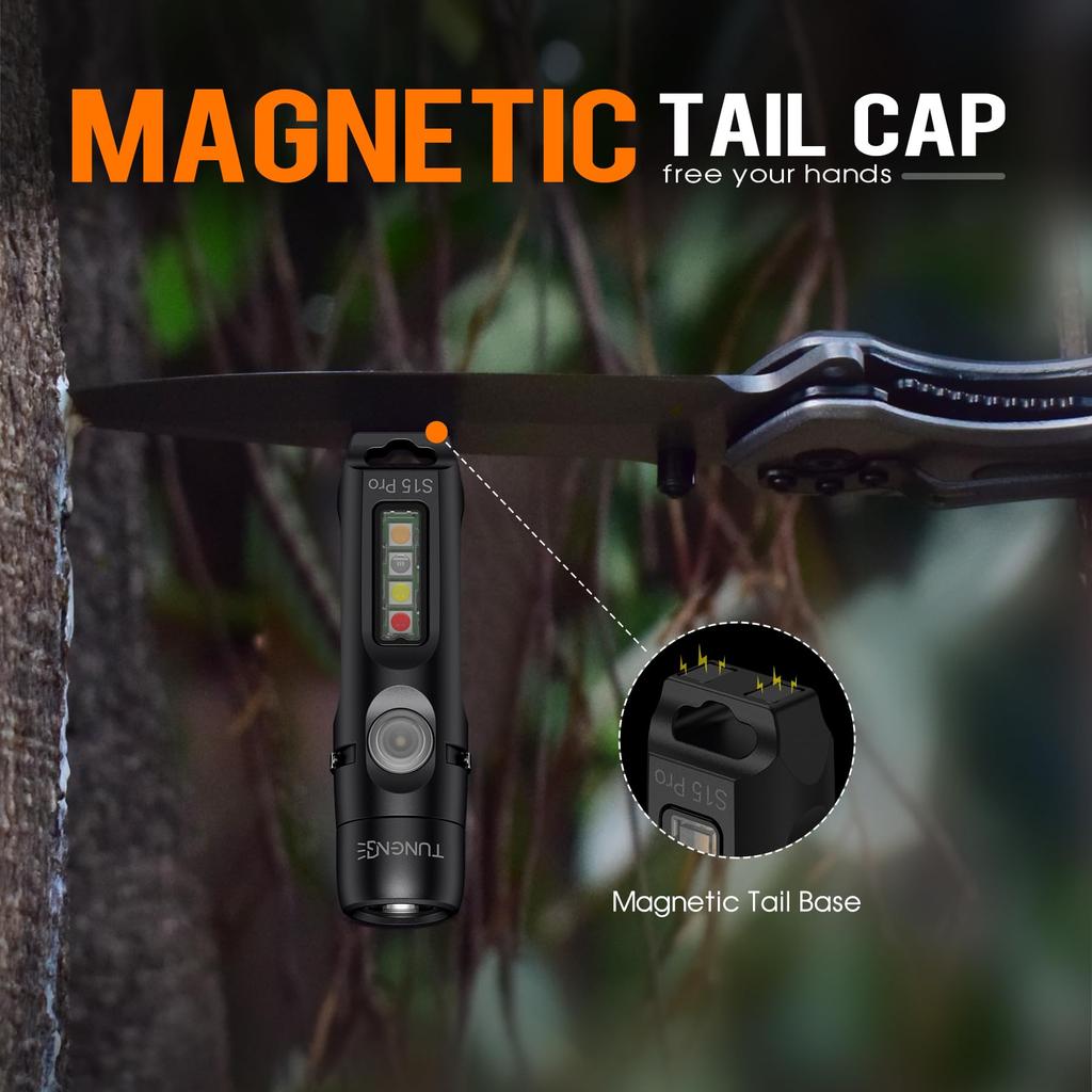 TUNENGE S15Pro Keychain 750 High Lumens EDC Pocket Flashlight with USB C Rechargeable Mini Flashlight with Perfect for and Repairs Flashlight, Clip,