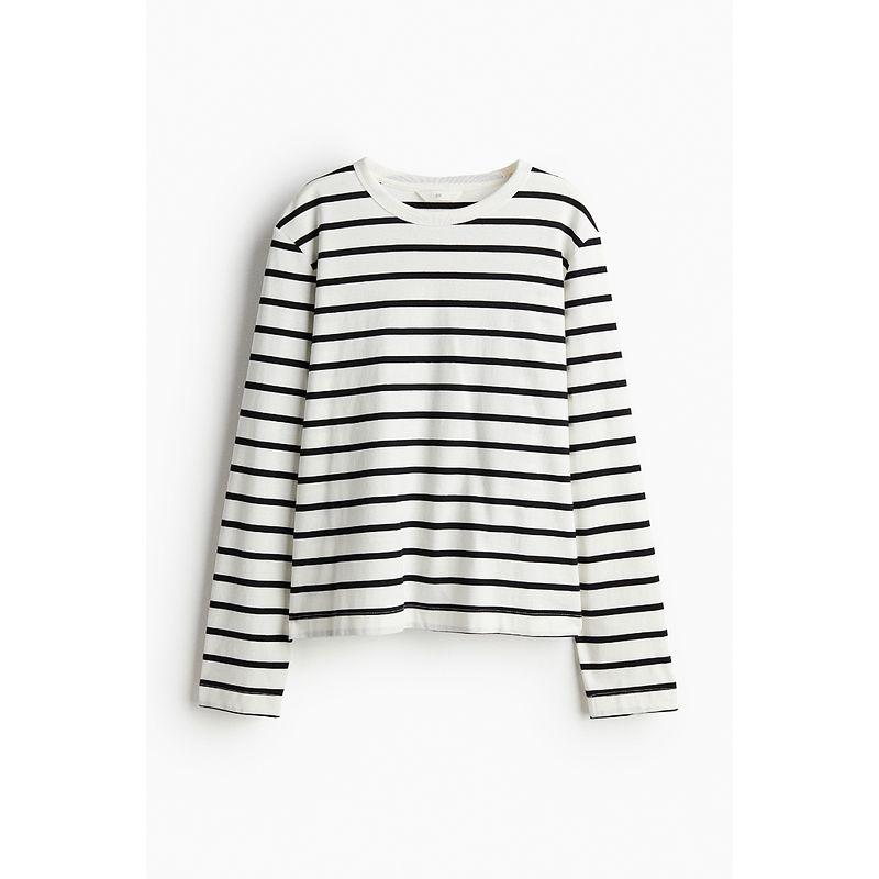 

Женская футболка HM Осенний колледж стиль круглый вырез Минималистичные полоски Джерси Мягкий длинный рукав Красные топы 1066903 White/Stripes 165/96