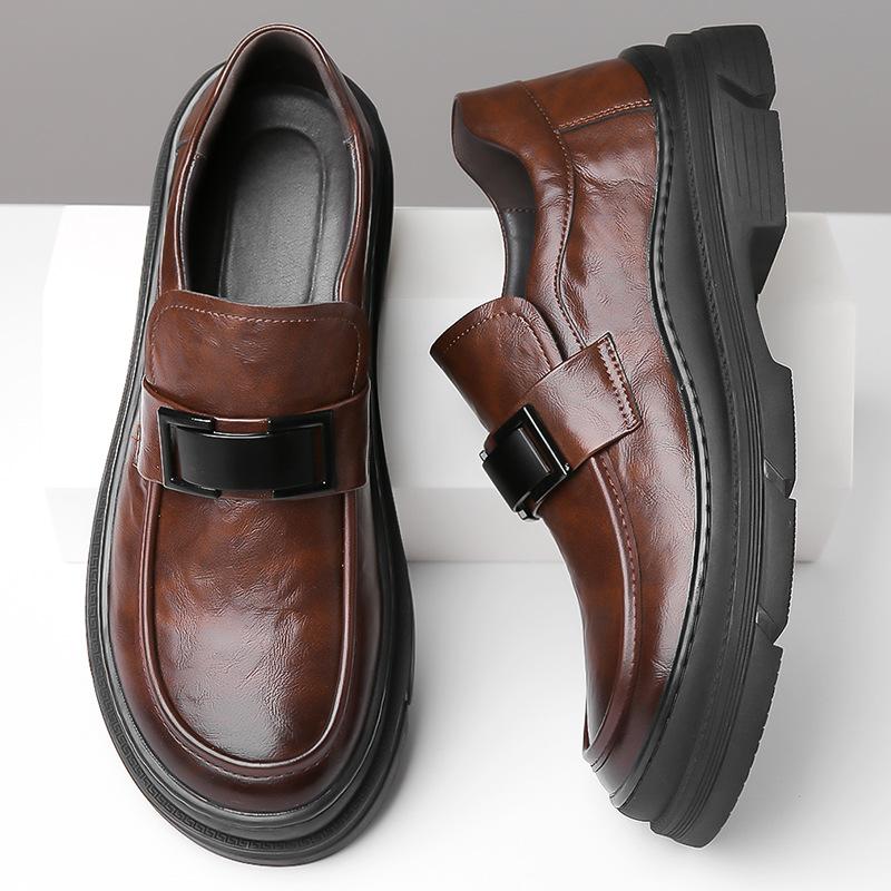 New Platform Leather Shoes Men's Trend Casual Middle-aged Dad Shoes Hand-scratched Business Small Leather Shoes