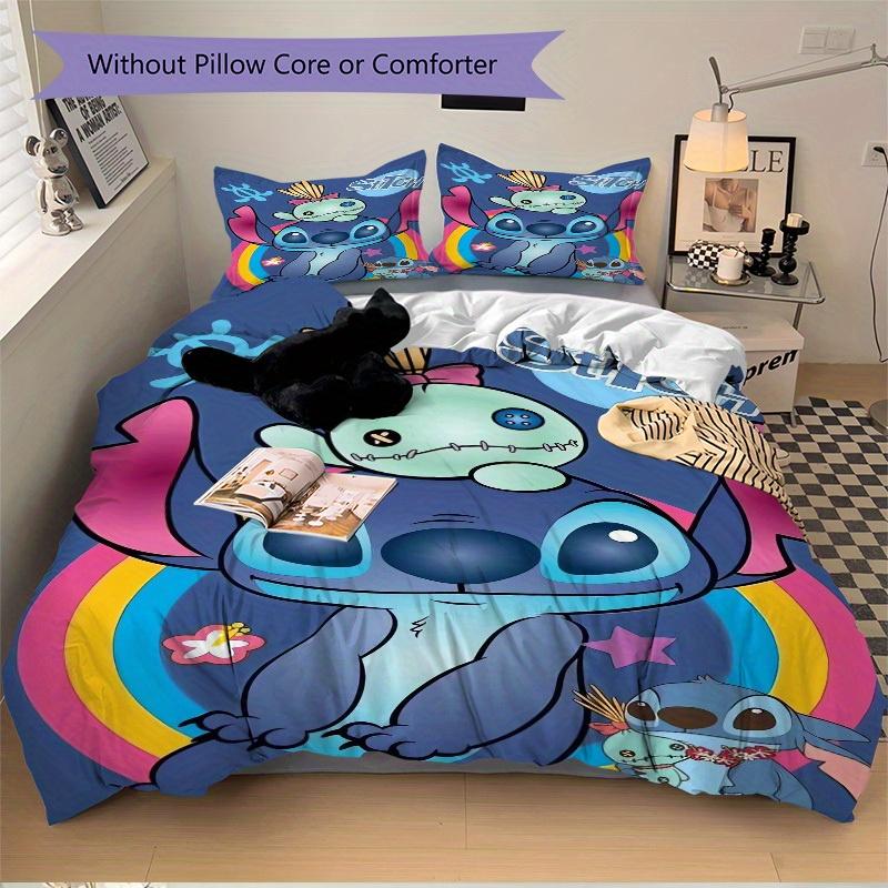 3-teiliges Set Stitch, Alien, Regenbogen-Aufdruck Bettwäsche Bettbezug, weicher und bequemer Bettbezug geeignet für Schlafzimmer und Gästezimmer24