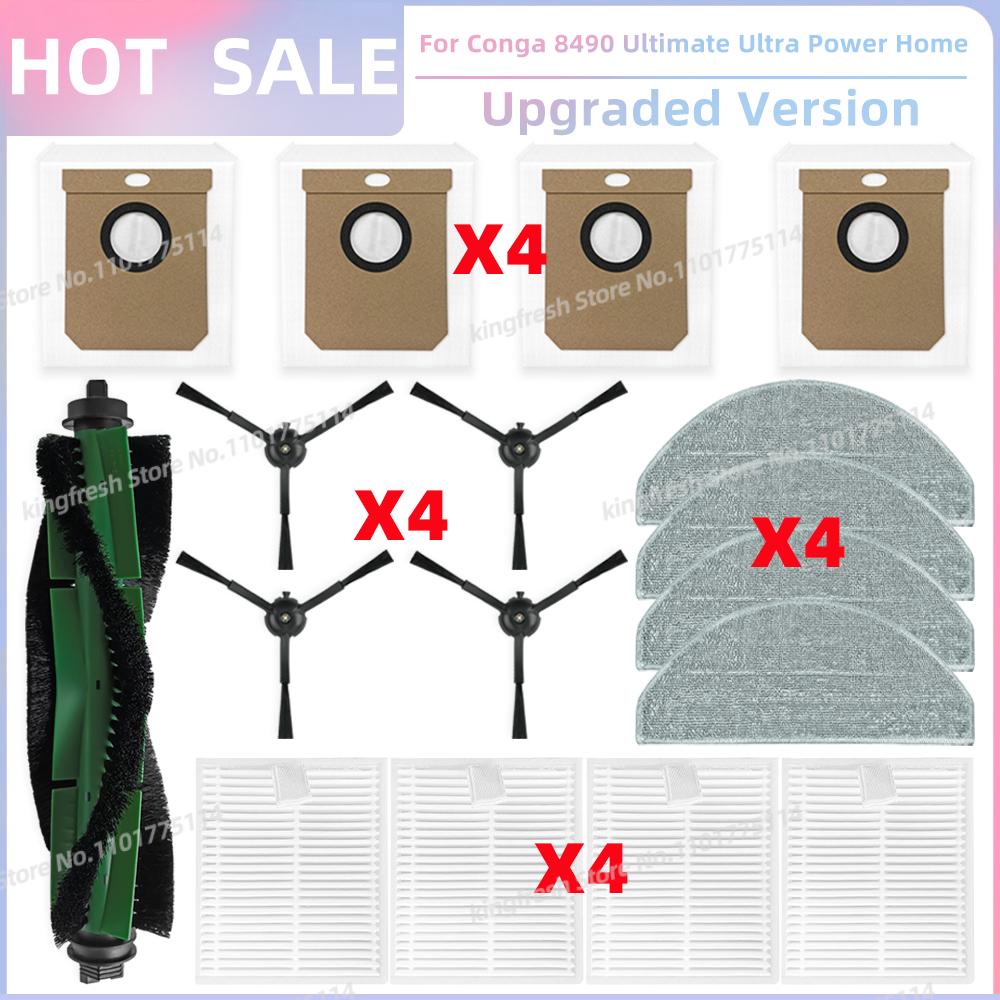 Passt für ( Cecotec Conga 8490 Ultimate Ultra Power Home ) Staubsaugerteile Hauptbürste Seitenbürste Hepa-Filter Mopptuch Staubbeutel