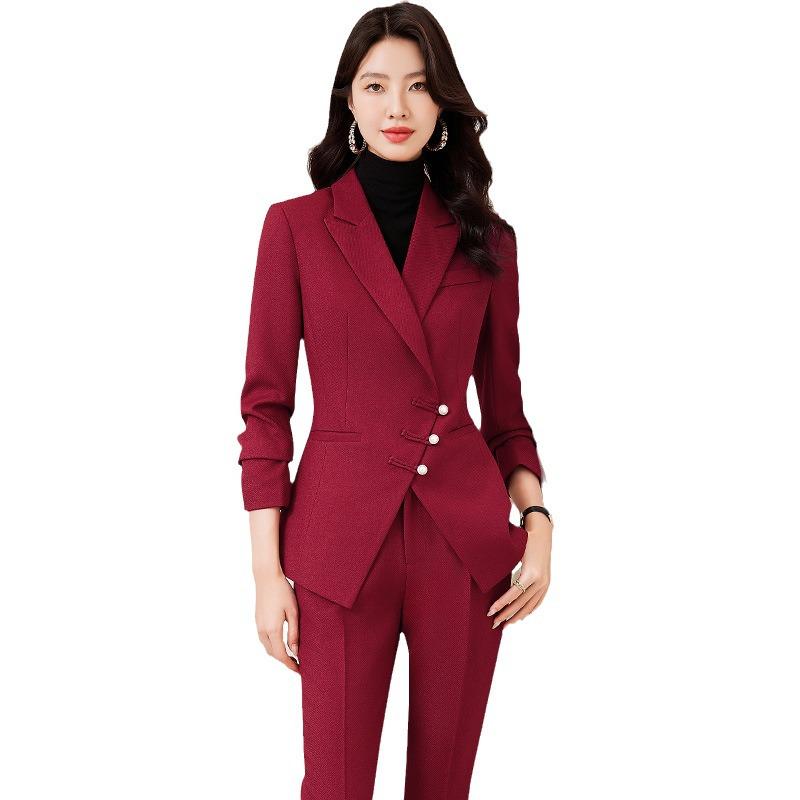 Women's High-End Red Blazer Suit - Casual, Professional, Celebrity Style for Autumn/Spring