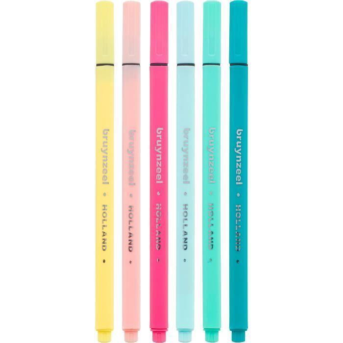 Fine Markers - BRUYNZEEL - Set of 6 Pieces Light Colours - Fine Nylon Tip - Water-based Ink