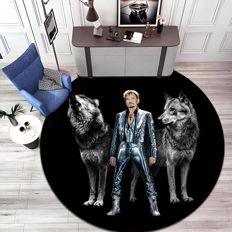 French legendary rock singer and actor Johnny Hallyday Round Carpet Soft Home Decoration Corridor Table and Chair Anti slip Outdoor Floor Mat rug H1