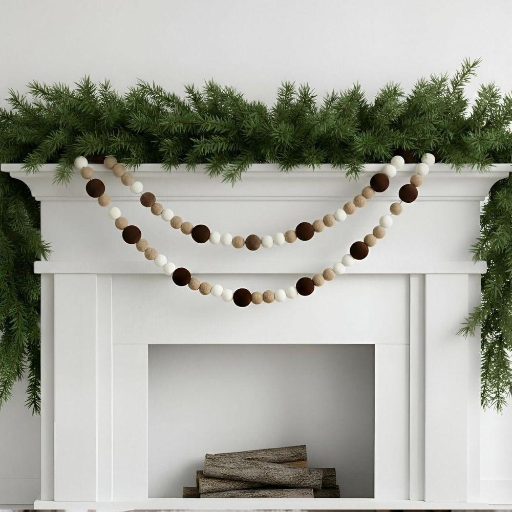 Red Christmas Flocking Ball Garland Flocking Pom Pom Garland  Birthday Party Decor