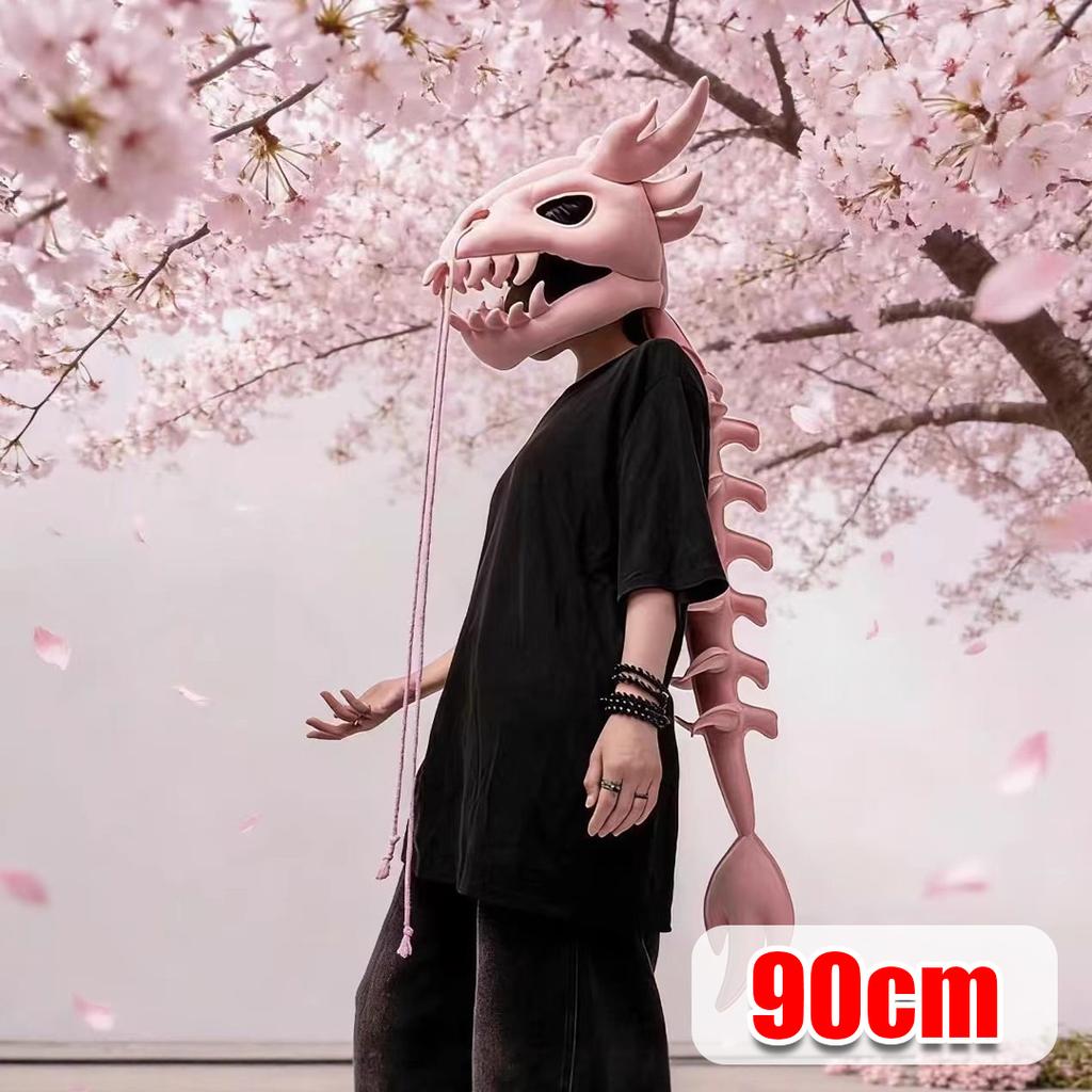 Halloween Dinosaur Skeleton Mask, 90/120CM Wearable Realistic Plush Headgear, Funny Cosplay Costume for Party