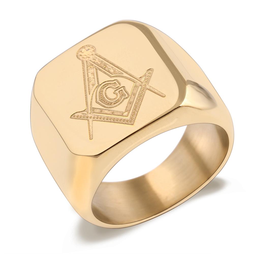 Anello Quadrato Massonico da Uomo Vintage Massiccio