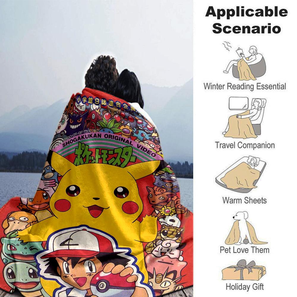 Pikachu Adventure Quest Flannel Blanket Super Soft Warm Cozy Blanket For Sofa Bed Office Travel Allseason Home Decor Gift
