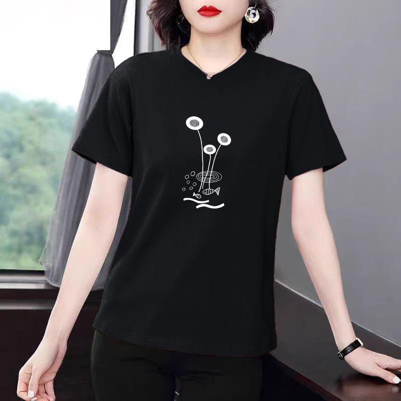 

Women s Summer Short Sleeve Loose T-Shirt for Middle-Aged and Elderly - Lightweight, Slimming Fit, Flaw Concealing L
