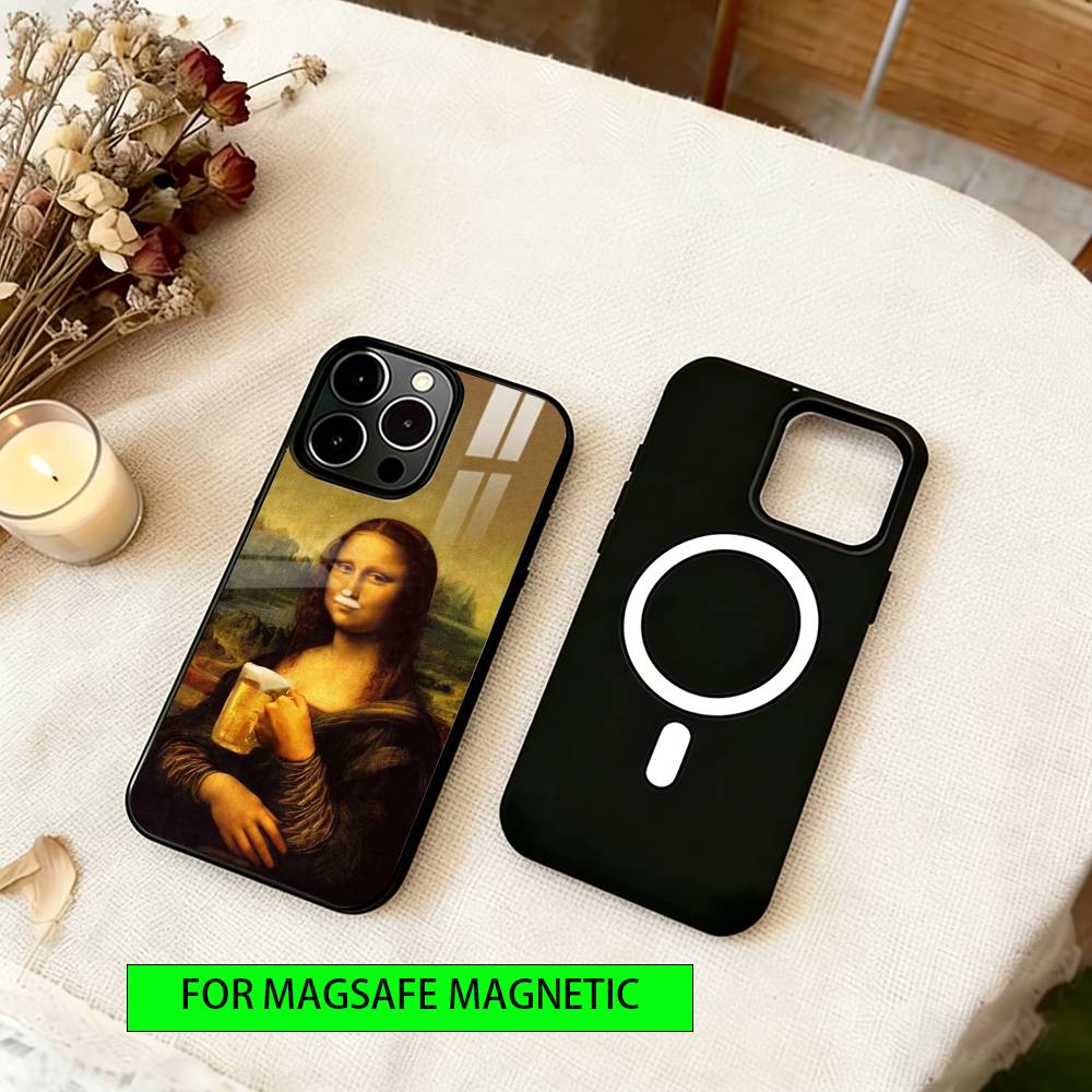 Humorous M-Mona L-Lisa Art Phone Case For iPhone17,16,15,14,13,12,11 Plus,Pro Magnetic For Magsafe Wireless Charging