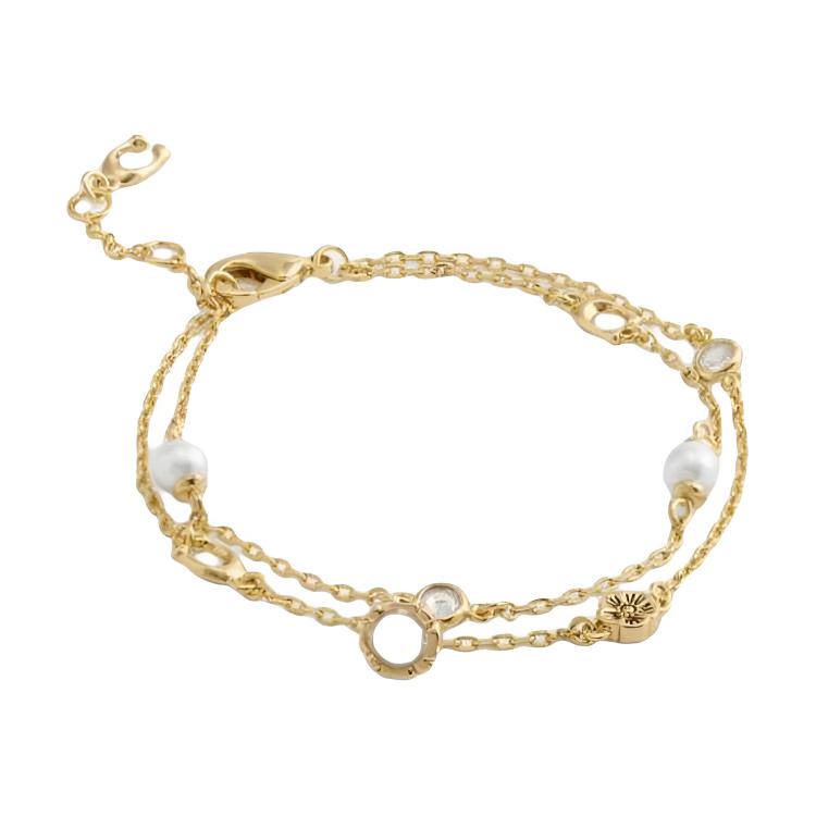 Coach Structural Design Pearl Brass Glass Square Crystal Zirconia Bracelet Women Bracelets Gold CBV92-VP4 F,Gold