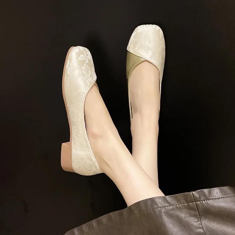 Ladies Shoes on Sale  New Women's High Heels Fashion Dress Pumps Women Mixed Colors Square Toe Slip on Low Heel Shoes Women