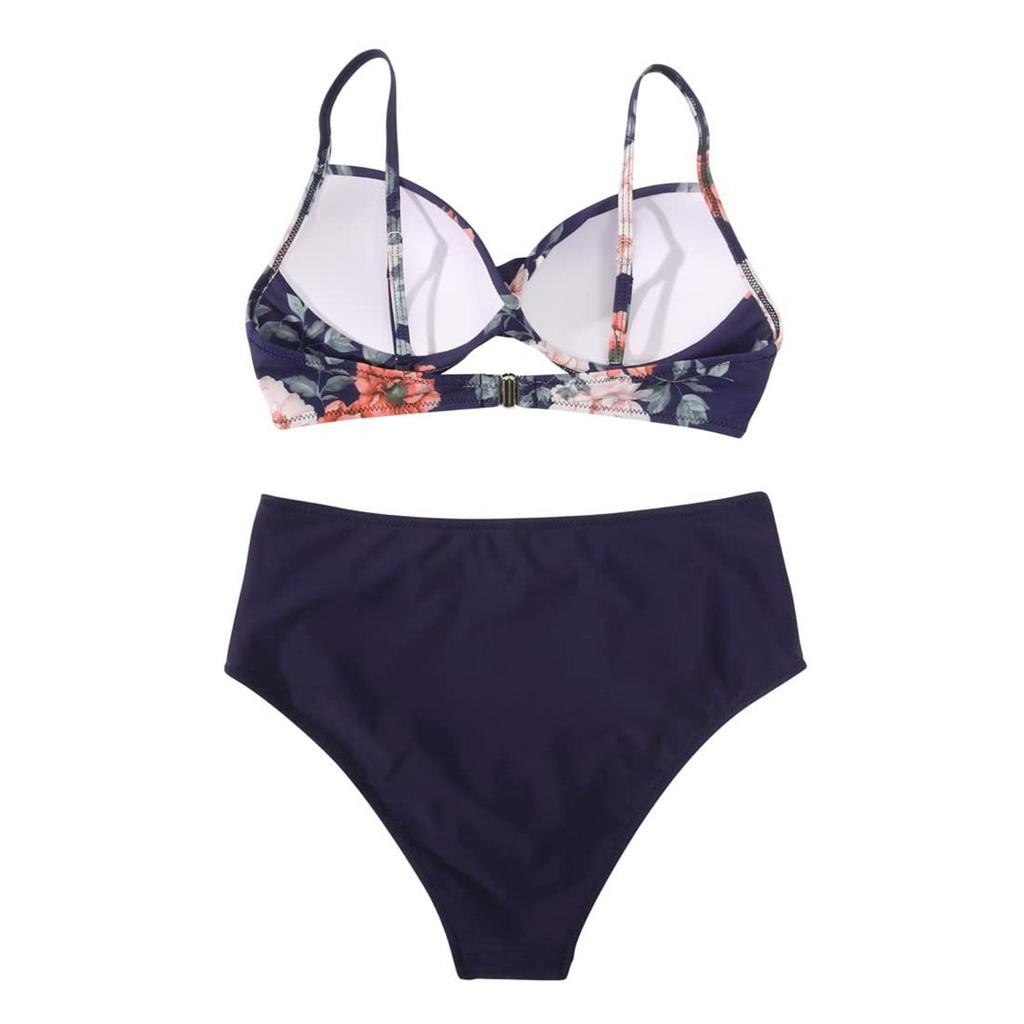 Costume da bagno bikini push up da donna costumi da bagno solidi sexy costume da bagno floreale femminile costumi da bagno increspati XL bikini a vita alta donna