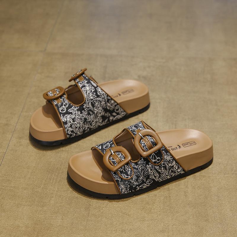 Belt buckle slippers girls summer retro outer wear thick-soled beach slippers national style comfortable casual breathable sandals