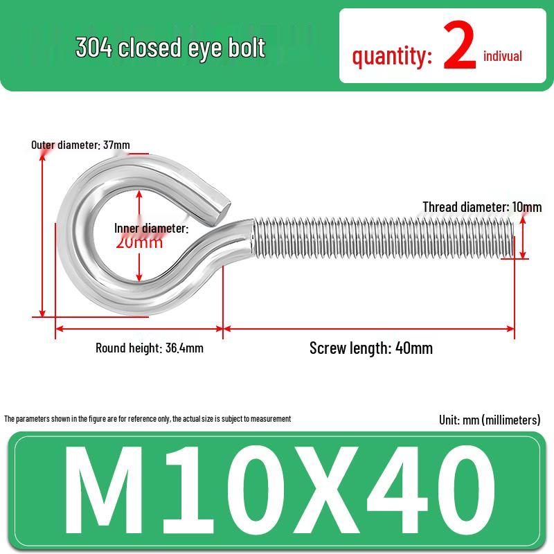304 Stainless Steel Eyebolt with Ring Hook – Machine Thread Closed Eye Bolt (M4 M5 M6 M8)