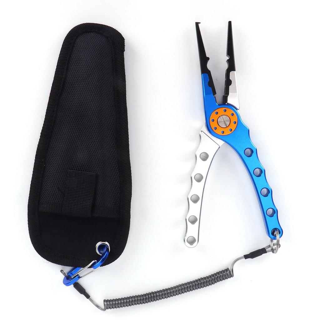 Fishing Lure Pliers Tongs Multifunction Aluminum Alloy Hook Remover Tool Equipment(Blue Silver )