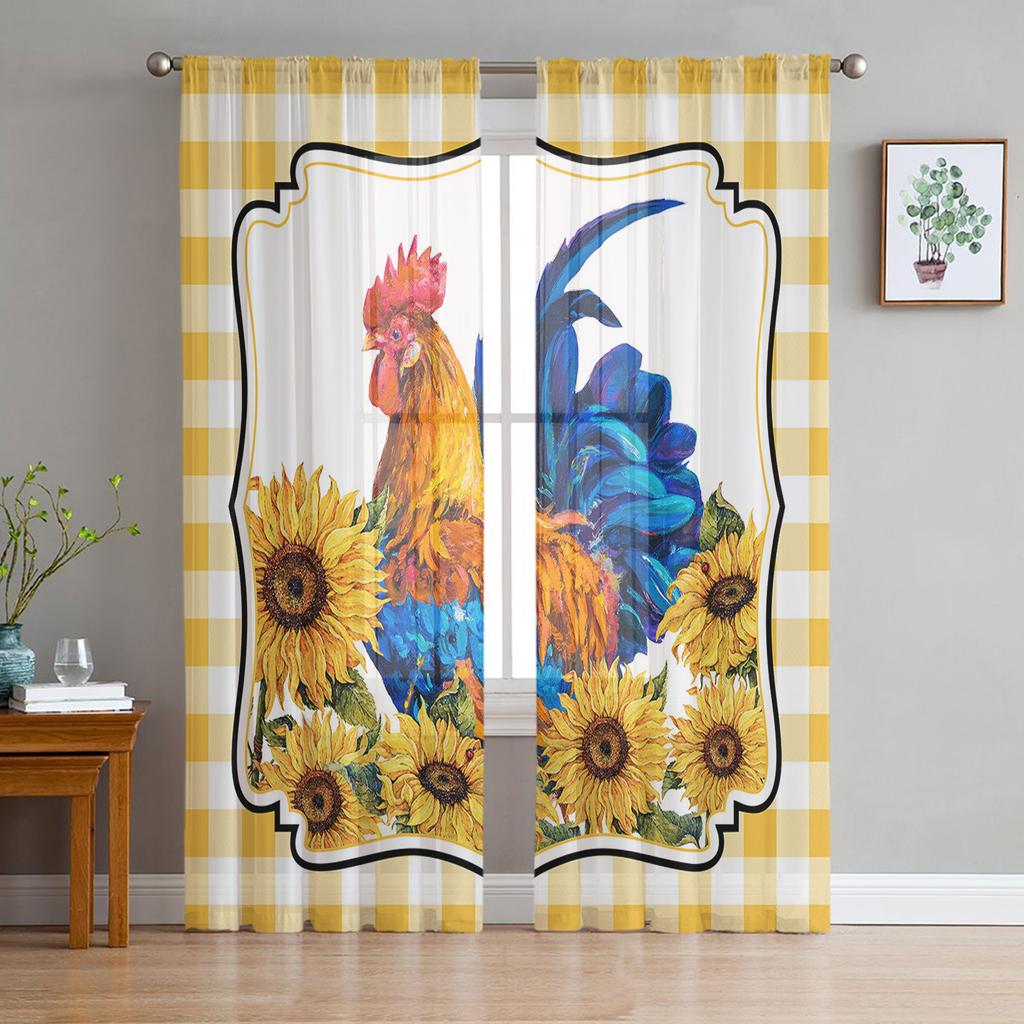 American Country Style Sunflower Cow Sheer Curtains for Living Room Modern Voile Curtain Bedroom Tulle Curtains Window Drapes