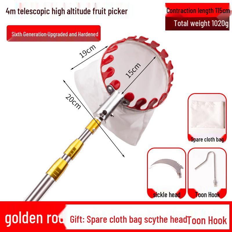 Telescopic Pole Fruit Picker for Persimmon, Loquat, Bayberry, Peach, Plum, Jujube, Apricot, and High-Altitude Harvesting