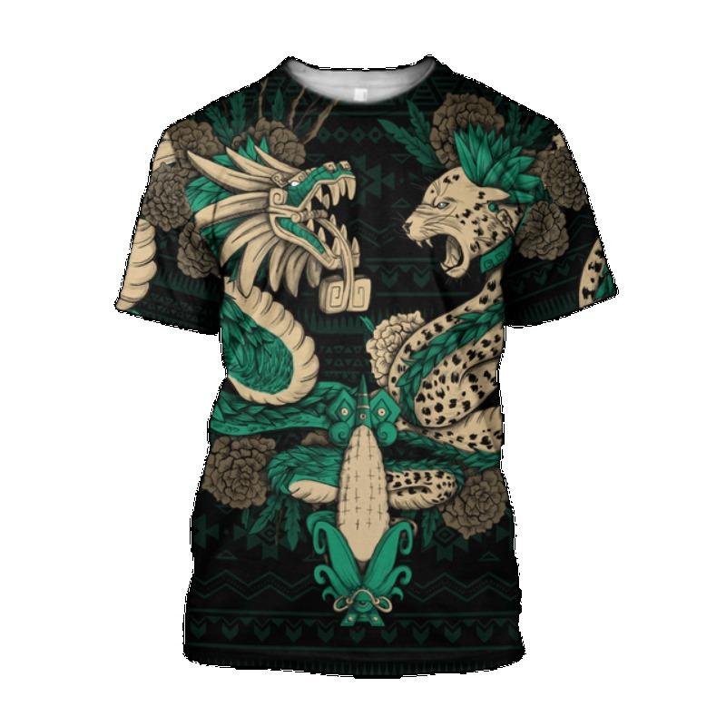 Summer Trend Harajuku Mexican Aztec Quetzon Men's Casual T-shirt Street Fashion Classic Retro O-neck Loose Senior 3D Printed Top