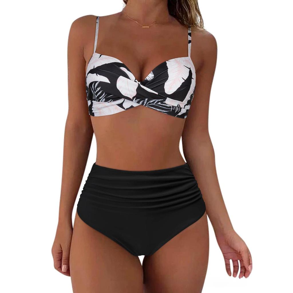 Bikini-Badeanzug mit hoher Taille für Damen, Bademode, gepolstert, Push-Up, gerüschter Badeanzug, Bikini-Set für Damen