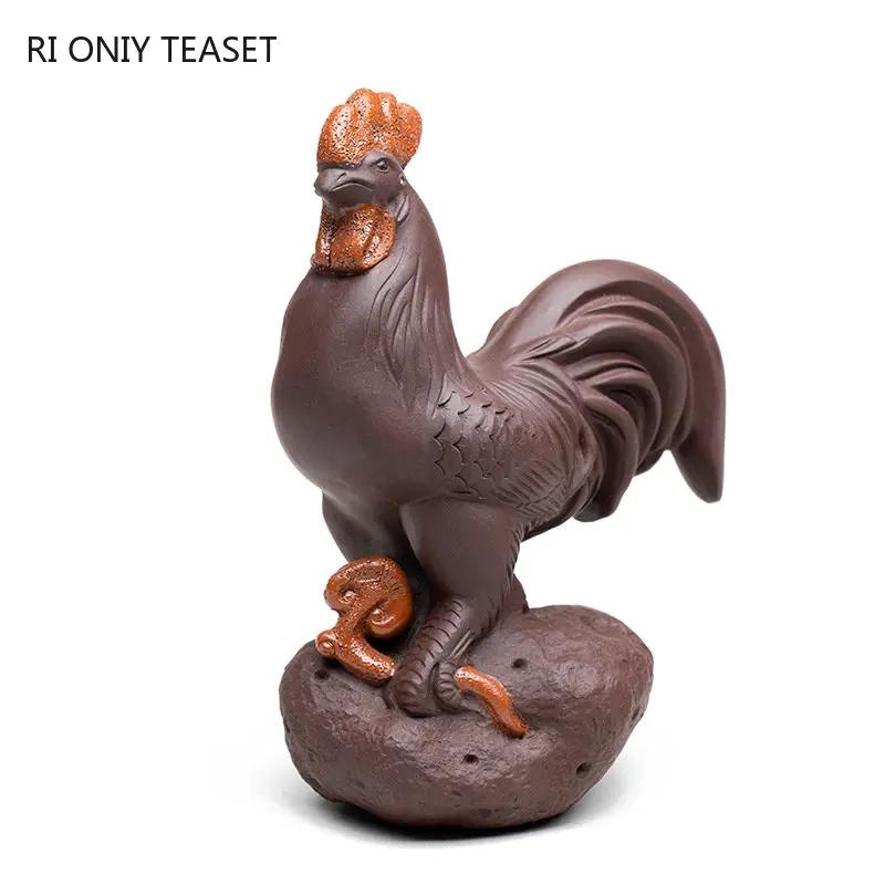Yixing Purple Clay Tea Pet Lucky Chinese Zodiac Rooster Ornaments Handmade Tea Figurine Desktop Decoration Zisha Tea Set