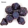 7-teiliges violett-schwarzes Zahnrad-Metallwürfel-Set aus solidem polyedrischem Metall, geeignet für Rollenspiele, RPG-Brettspiele, Kartenspiele