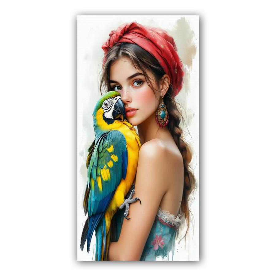 

Woman and Parrots Large Size Diamond Painting New Collection Animals Bird Diy Full Drill Rhinestone Embroidery Mosaic Cross Stitch Kits Round drill 30x60cm
