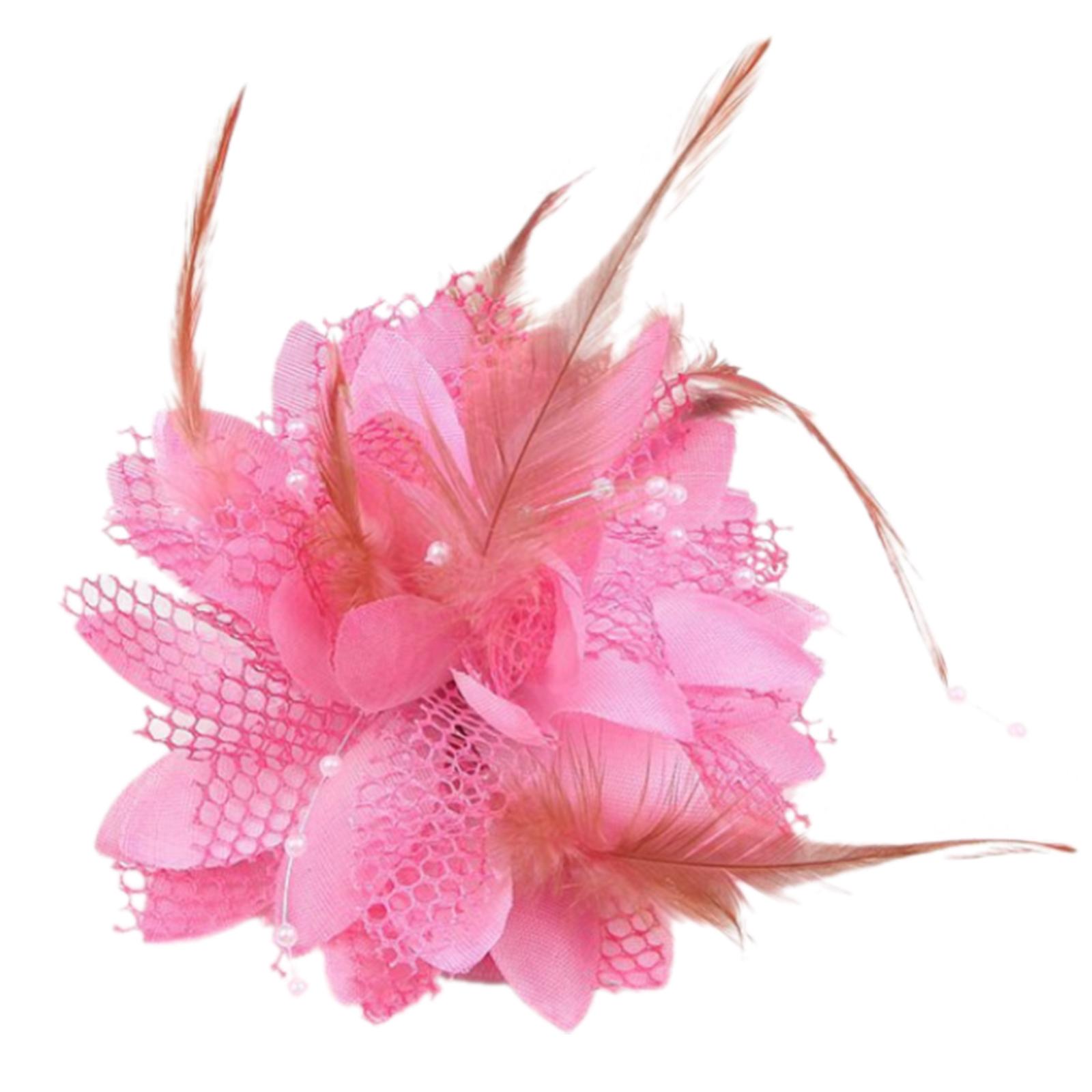 

Элегантная заколка для волос с цветком и перьями для женщин и девочек, аксессуар для волос для свадеб, вечеринок и школьных выступлений розовый