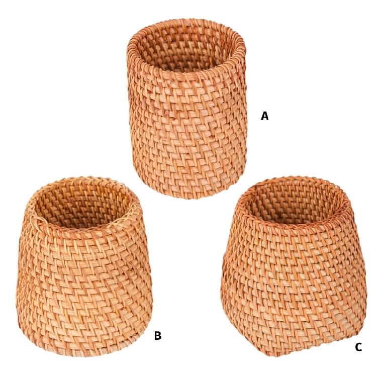 Natural Rattan Pen Stand Multipurpose Desktop Organiser Storage Container For Home Offices Desk Accessories Management