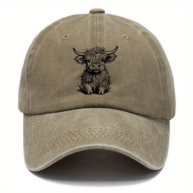 1Pack Of Cartoon Calf Print Washed Vintage Soft Top Sunshade Baseball Caps Unisex Versatile Baseball Caps