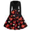 Print Flare Dress For Women Long Sleeve Dress Hollow Party Casual Dresses
