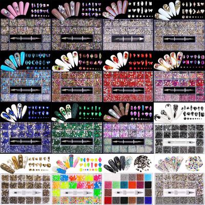 Nail Art Caja de 21 Compartimentos con Pedrería Diamantes para Nail Art de Fondo Plano con Forma Especial Diamantes Pedrería para Uñas Set de Joyería para Nail Art