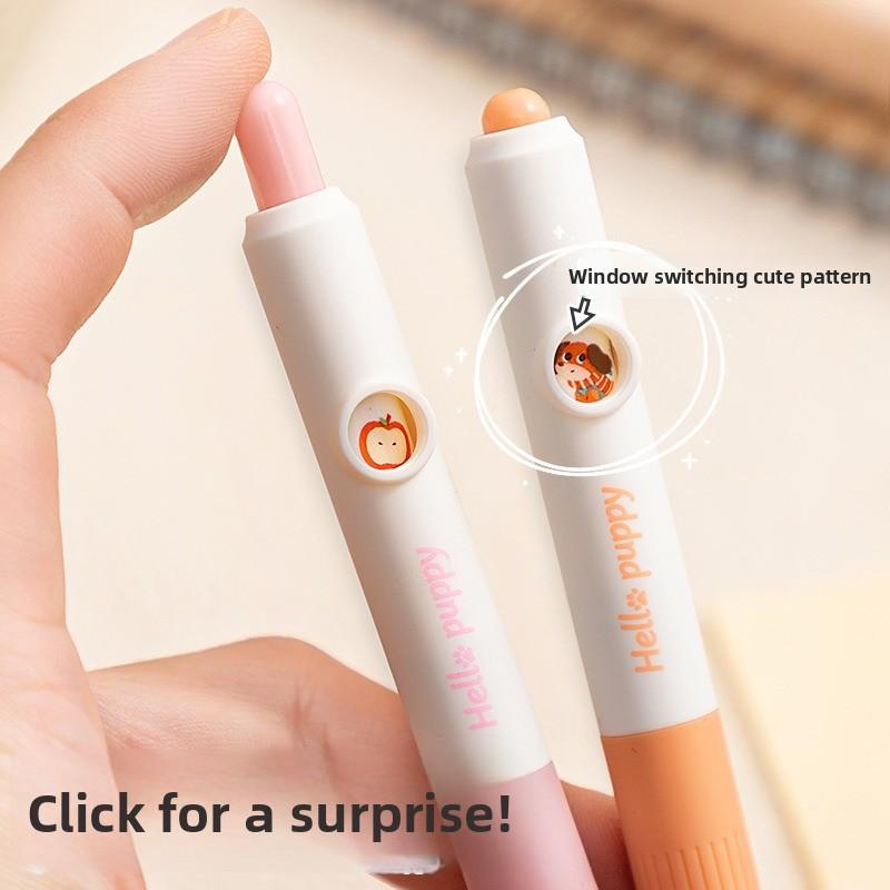 Fun Face-Changing Neutral Pen, High-Beauty Sausage Dog Click-to-Change Image Pen, 0.5mm Quick-Drying CS Exam Practice Black Pen