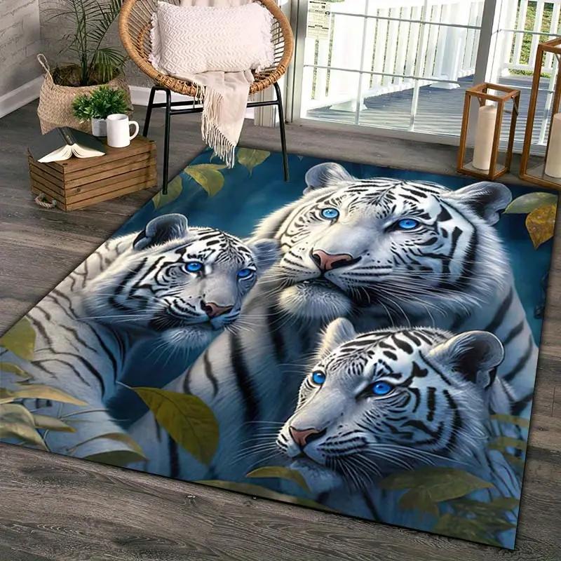 

Area Rugs Floor Carpet Mat White Family Tiger Pattern Non Slip Print Floor Mat for Living Room Bedroom Kitchen Home Decor 40x60cm