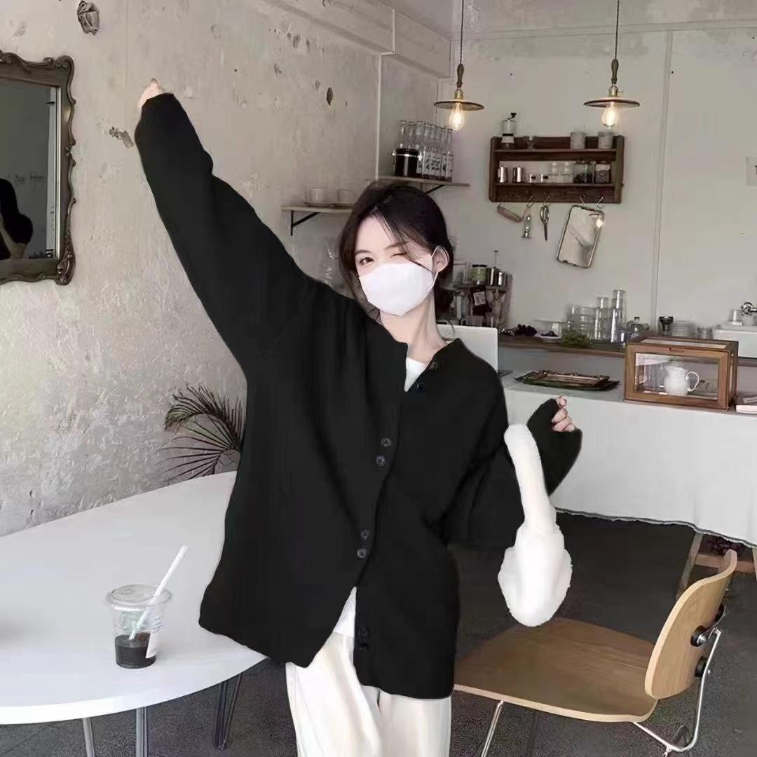 

Осень Зима Корейский Свободный Экспортный Кардиган Свитер Женская Одежда Пальто Вязаный Топ One size чёрный