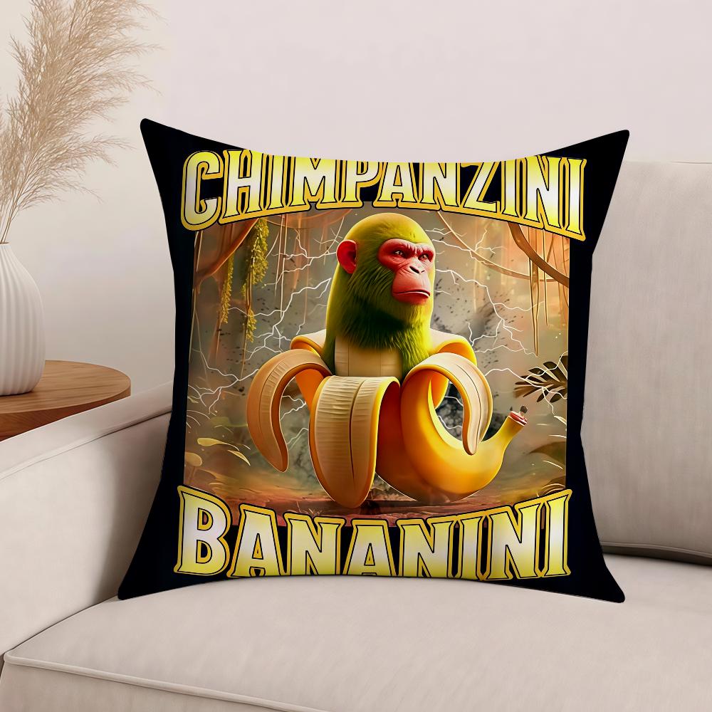 Funny Chimpanzini Bananini wow wow wow Pillow Case Office Cushions Suitable For Sofa Car Bedroom Decorative Cushion Cover 30cm x 30cm