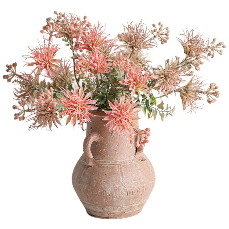 Handgefertigte rote Terrakotta-Vase im Wabi-Sabi-Stil mit doppelten Henkeln - Retro-Grobkeramik für Trockenblumen