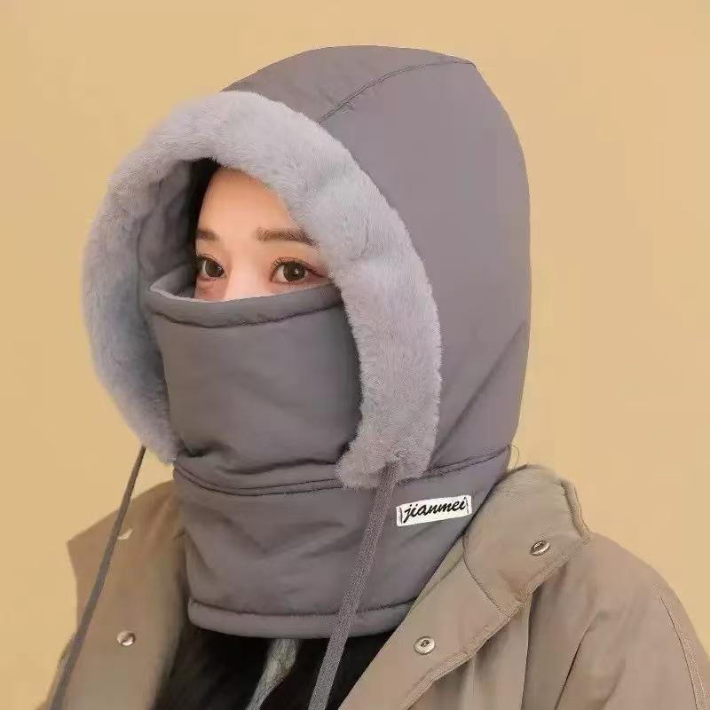 

Windproof Winter Lei Feng Hat with Fleece Lining: Integrated Mask & Scarf for Cycling & Outdoor Cold-Proof Protection темно-сірий