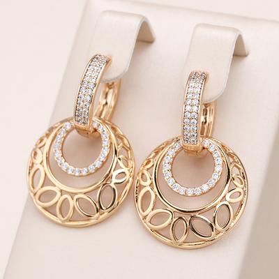 Luxury Rose Gold Dangle Earrings For Women Unusual Metal Sculpture Flower Natural Zircon Wedding Fine Daily Jewelry