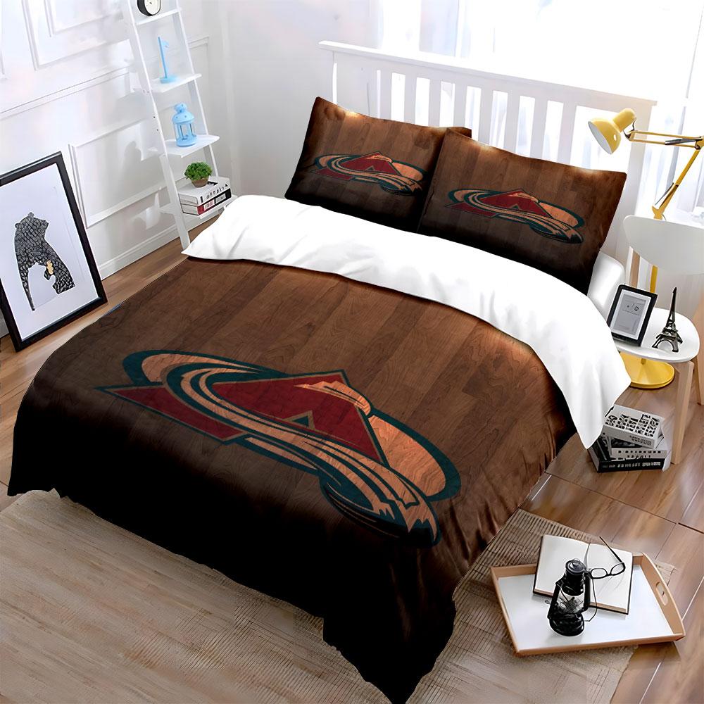 Mountain Logo with Hockey Theme on Wood Print Bedding Set Duvet Cover Pillowcases (1* Duvet Cover 2* Pillowcases Do Not Include Comforter)
