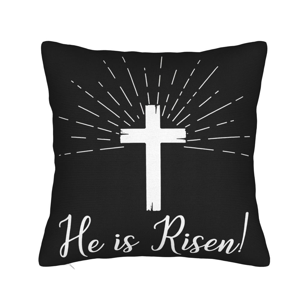 Pillow Cover He Is Risen Boho Easter Christian Jesus Vintage Pillow Case For Sofa Bedroom Home Decor Pillowcases