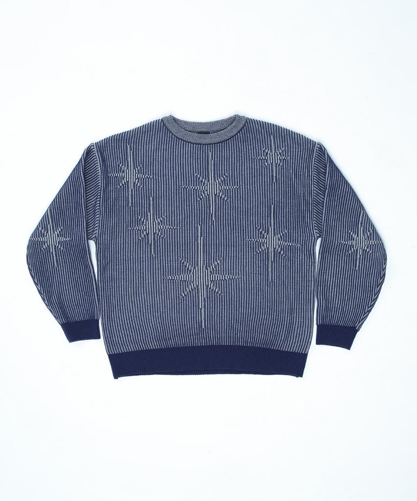 STAGE NAME Two-Tone Winter Stars Round Neck Oversized Knit_Navy