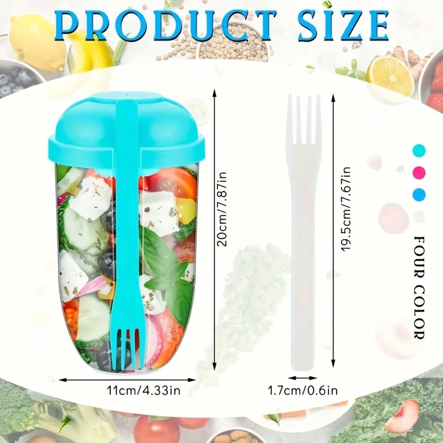 Paquete de 2, 1000 ml/33.8 oz, Vaso para Ensalada, Agitador de Ensalada, Contenedor de Plástico Saludable para Ensalada, Con Tenedor, Compartimento para Aderezo, Vaso para Ensalada de Picnic, Almuerzo, Desayuno