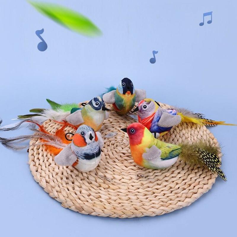 Interaction Cats Toy Set with Electronic Chirping Bird Sound Catmint Cats Feathered Brid for Indoor Cats Exercise Playsets
