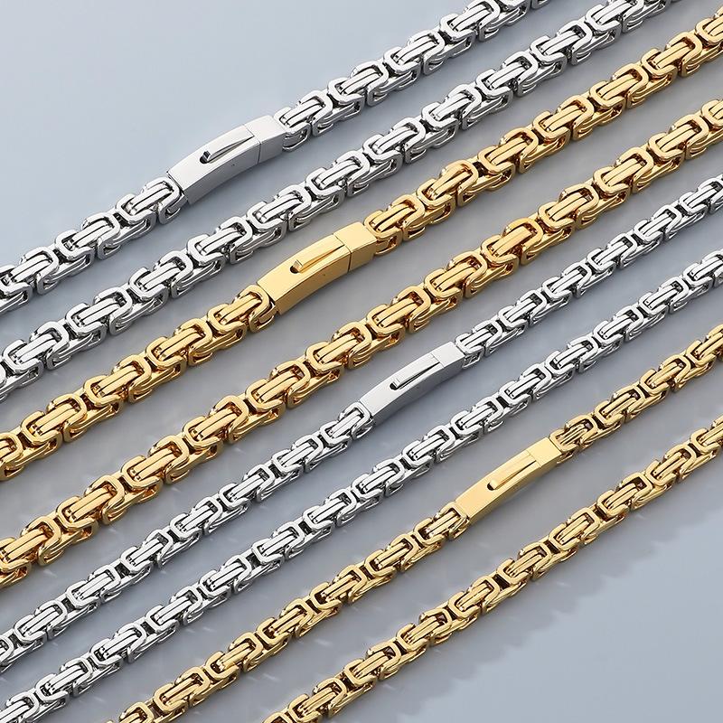 Bracciale Bizantino Personalizzato, Acciaio al Titanio Placcato Sottovuoto Catena Imperatore Fibbia Magnetica Set Collana da Uomo