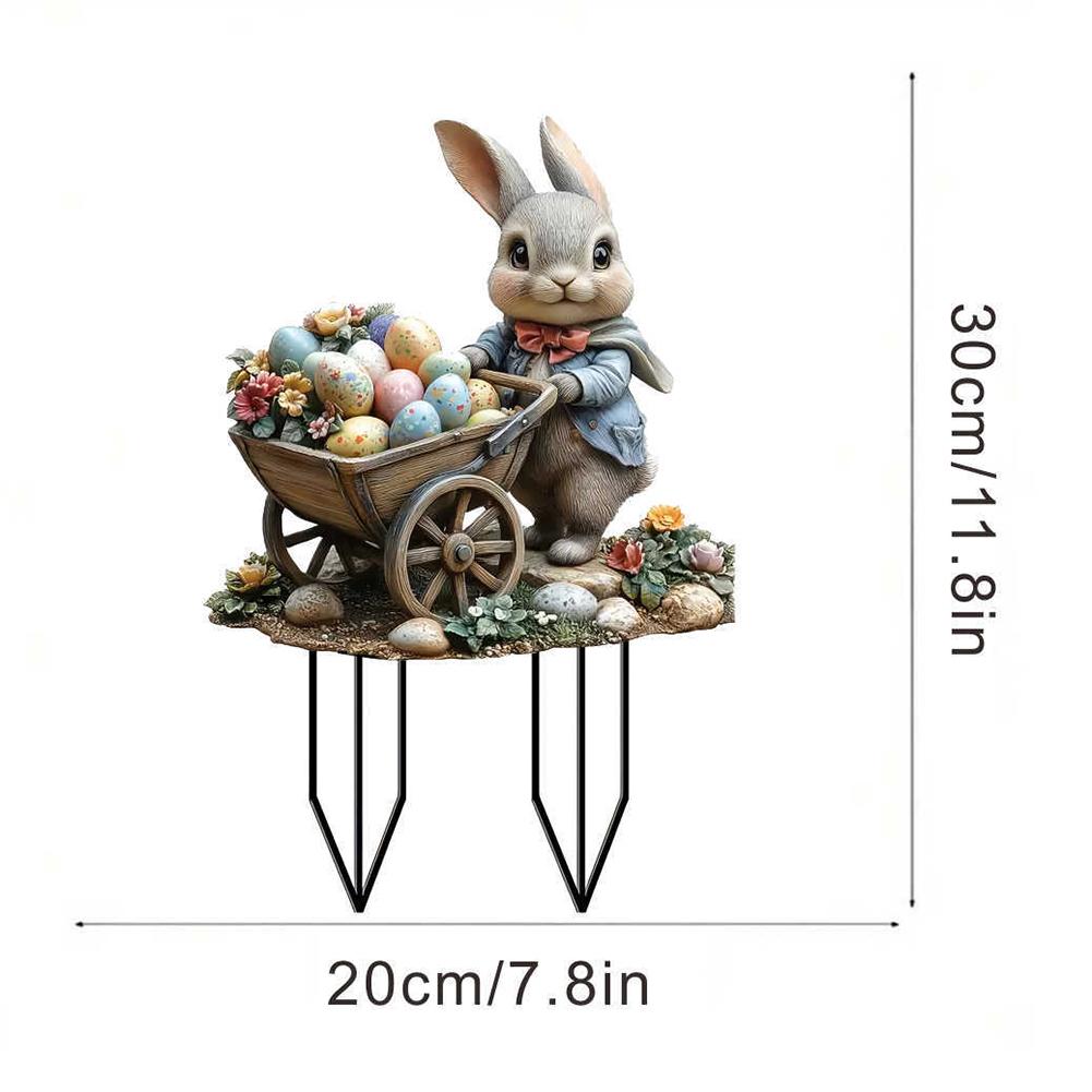 Easter Bunny Garden Stake 2D Flat Spring Lawn Signs Easter Rabbit Garden Signs Easter Lawn Stakes Easter Decoration for Outdoors
