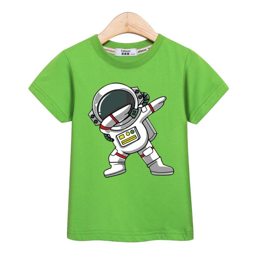 New Children Summer Tops Astronaut Cartoon T-shirt Baby Boys Short Sleeves Shirt 3-14T US Size Clothing