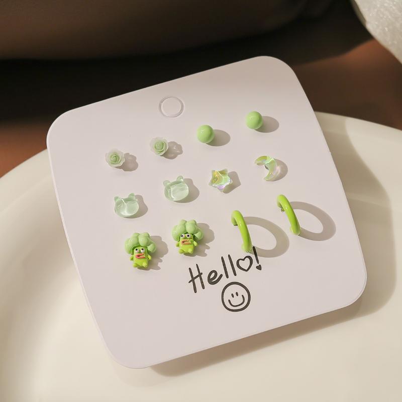 1Set Simple And Compact Silver Needle Earring Set Love Geometric Earring Combination Cute Sweet And Versatile Earrings