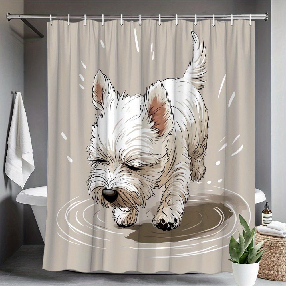 Süßer Westie Hund Duschvorhang 3D Cartoon Design Wasserabweisendes Gewebe Haustierliebhaber Thema Moderne Badezimmerdekoration