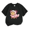 Kids Boys Girls 100% Cotton Crew Neck Short Sleeve T-Shirt, Cute Capybara In Axolotl Costume Printed Casual Soft Breathable Summer Tee For Children Da